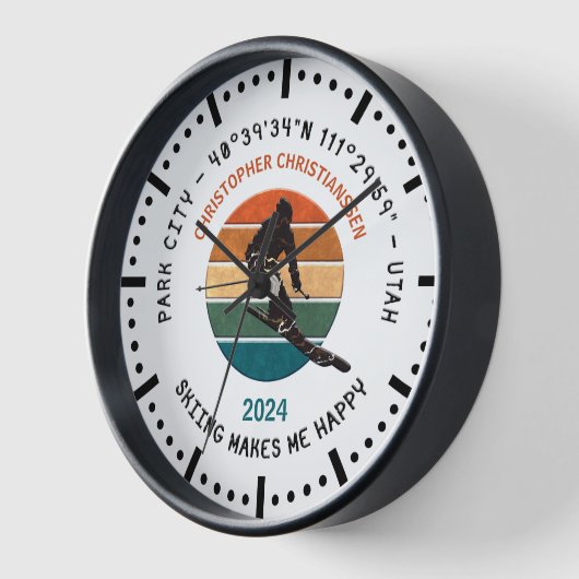 Ski Park City, Utah - Man Skier, Schwarzer Text Uhr (Winkel)