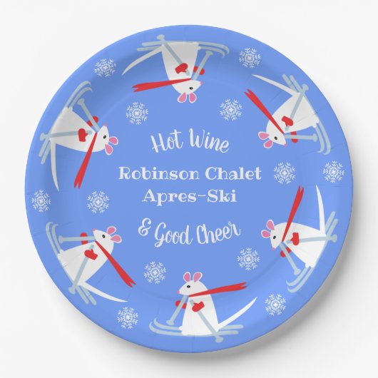 Ski Party Apres Ski Weihnachtsmäuse auf Skiern Pappteller (Vorderseite)