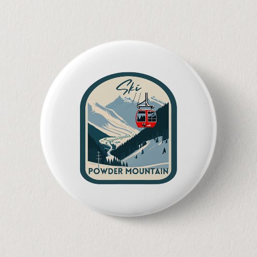 Ski Powder Mountain Retro Vintage Powder Mountain Button (Vorderseite)