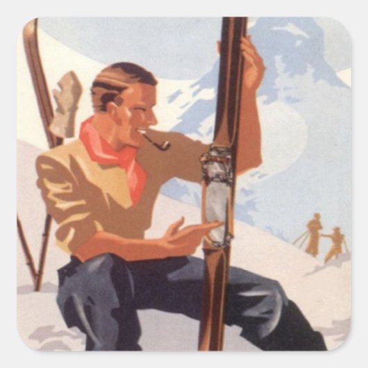 Ski reparieren quadratischer aufkleber (Vorderseite)