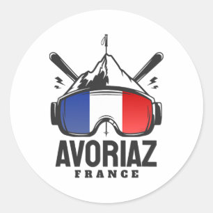 Ski-Resort Avoriaz Frankreich Retro-Skifahren Runder Aufkleber
