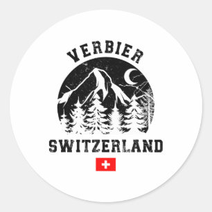 Ski Resort Verbier Schweiz Alpen Alpinski  Runder Aufkleber