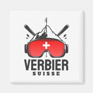 Ski-Resort Verbier Schweiz Retro-Skifahren Magnet