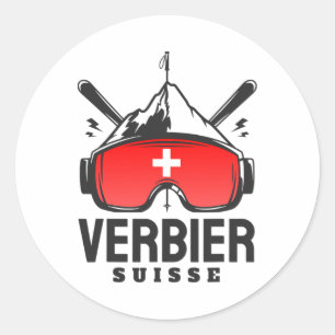 Ski Resort Verbier Schweiz Retro-Skifahren Runder Aufkleber