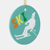 Ski Retro Skier Winter Aquamarin White Keramik Ornament (Rechts)