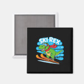 Ski Rex Lustiger Skifahrender Dinosaurier Winter S Magnet (Vorderseite/Rückseite)