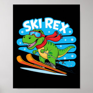 Ski Rex Lustiger Skifahrender Dinosaurier Winter S Poster