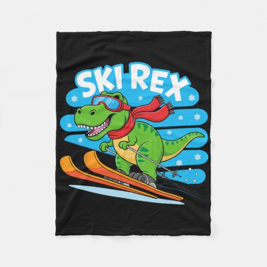 Ski Rex Lustiges Skifahren Dinosaurier Winter Spor Fleecedecke (Vorderseite)