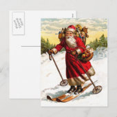 Ski Santa Claus Feiertagspostkarte (Vorne/Hinten)