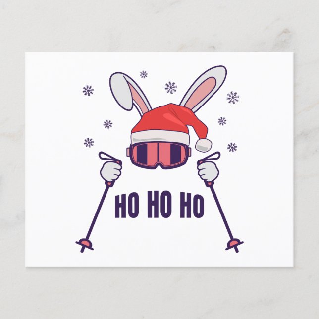 Ski Santa Rabbit mit Weihnachtsmannmütze und Skist (Vorderseite)