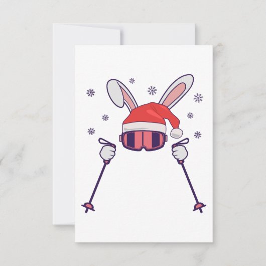Ski Santa Rabbit mit Weihnachtsmannmütze und Skist Dankeskarte (Vorderseite)