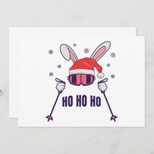 Ski Santa Rabbit mit Weihnachtsmannmütze und Skist Einladung (Vorne/Hinten)