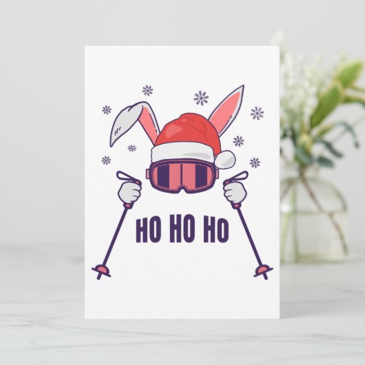 Ski Santa Rabbit mit Weihnachtsmannmütze und Skist Einladung (Stehend Vorderseite)