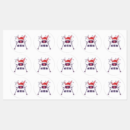 Ski Santa Rabbit mit Weihnachtsmannmütze und Skist Etiketten (Blatt)