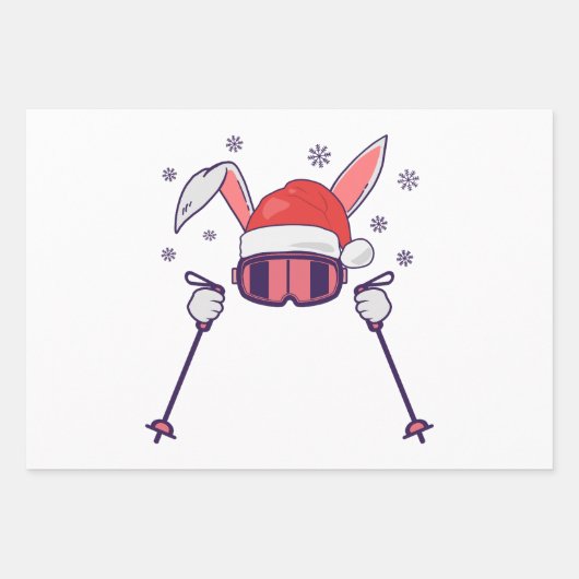 Ski Santa Rabbit mit Weihnachtsmannmütze und Skist Geschenkpapier Set (Vorderseite 2)