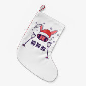 Ski Santa Rabbit mit Weihnachtsmannmütze und Skist Kleiner Weihnachtsstrumpf (Vorderansicht (hängend))
