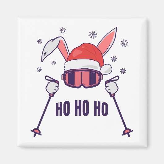 Ski Santa Rabbit mit Weihnachtsmannmütze und Skist Magnet (Vorne)