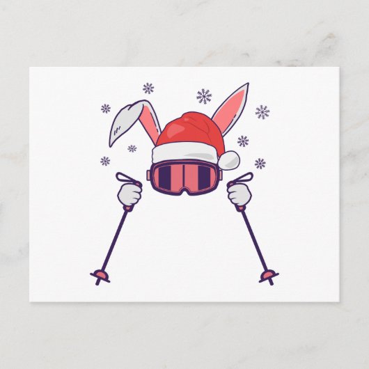Ski Santa Rabbit mit Weihnachtsmannmütze und Skist Postkarte (Vorderseite)