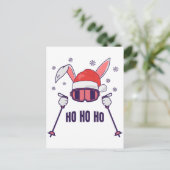 Ski Santa Rabbit mit Weihnachtsmannmütze und Skist Postkarte (Stehend Vorderseite)