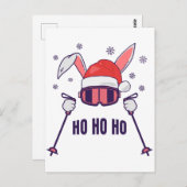 Ski Santa Rabbit mit Weihnachtsmannmütze und Skist Postkarte (Vorne/Hinten)