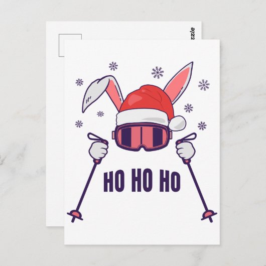 Ski Santa Rabbit mit Weihnachtsmannmütze und Skist Postkarte (Vorne/Hinten)