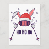 Ski Santa Rabbit mit Weihnachtsmannmütze und Skist Postkarte (Vorderseite)