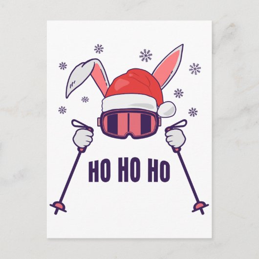 Ski Santa Rabbit mit Weihnachtsmannmütze und Skist Postkarte (Vorderseite)