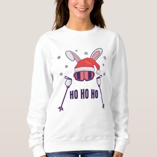 Ski Santa Rabbit mit Weihnachtsmannmütze und Skist Sweatshirt (Vorderseite)