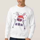 Ski Santa Rabbit mit Weihnachtsmannmütze und Skist Sweatshirt (Vorderseite)