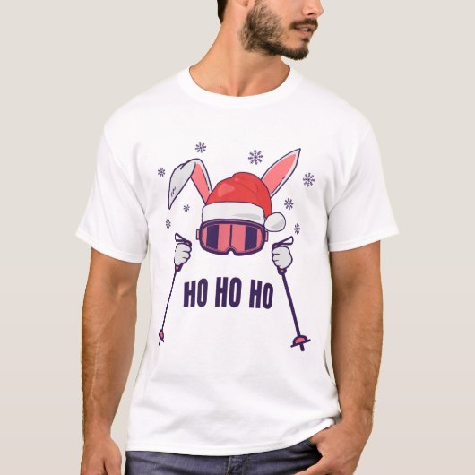 Ski Santa Rabbit mit Weihnachtsmannmütze und Skist T-Shirt (Vorderseite)