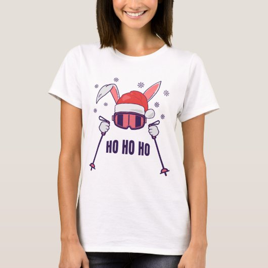 Ski Santa Rabbit mit Weihnachtsmannmütze und Skist T-Shirt (Vorderseite)