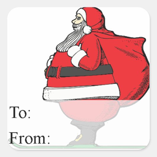 Ski Santa Vintage Weihnachtsgeschenk Tag Quadratischer Aufkleber (Vorderseite)