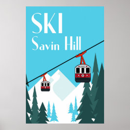 Ski Savin Hill Vintag Style Travel Poster