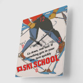 Ski-Schule lustig Quadratische Wanduhr (Winkel)