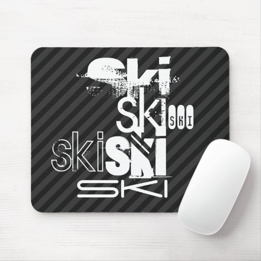 Ski; Schwarz & Dunkelgrau Streifen Mousepad (Mit Mouse)