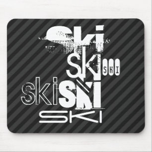 Ski; Schwarz & Dunkelgrau Streifen Mousepad
