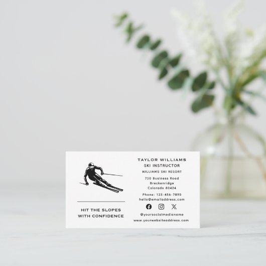 Ski Ski Ski Ski Skilehrer Social Media Visitenkarte (Stehend Vorderseite)