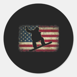 Ski Snowboard Snowboarder American Usa Flagge Vint Runder Aufkleber