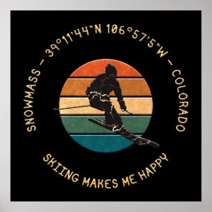 Ski Snowmesse, Colorado - Man Skier, Gelber Text Poster