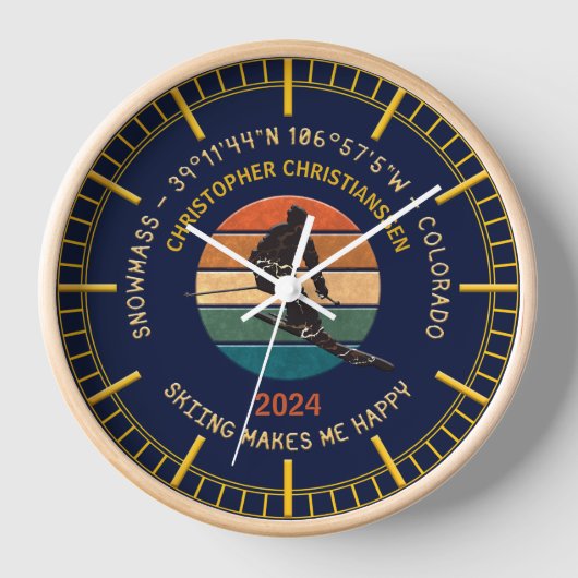 Ski Snowmesse, Colorado - Man Skier, Gelber Text Uhr (Vorderseite)