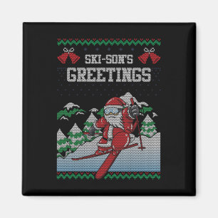 Ski-Sohn Grüße Weihnachtsmann Skifahren hässlicher Magnet