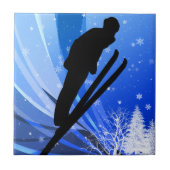 Ski-Springen in den Schnee Fliese (Vorderseite)