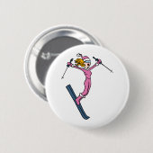 Ski-Springenmädchen-Cartoon-Vektor Button (Vorne & Hinten)