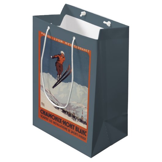 Ski-Sprung - PLM olympisches Promo-Plakat Mittlere Geschenktüte (Vorderseite Schrägansicht)