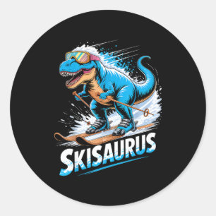 Ski T-Rex Wintersport Skifahrer Dino lustiges Skif Runder Aufkleber