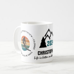 Ski Telluride, Colorado - Man Skier Black Text Kaffeetasse