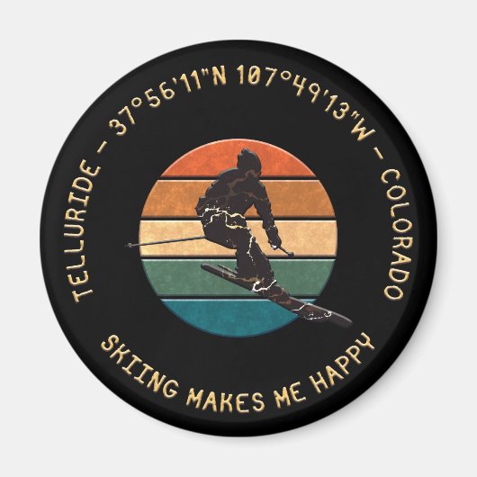 Ski Telluride, Colorado - Man Skier, gelber Text Magnet (Vorne)