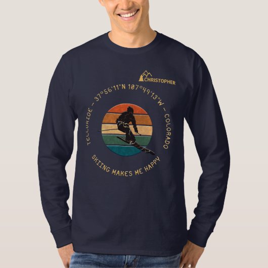 Ski Telluride, Colorado - Man Skier, gelber Text T-Shirt (Vorderseite)