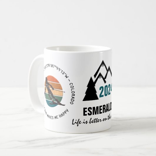 Ski Telluride, Colorado - Skierin, Schwarzer Text Kaffeetasse (Vorderseite Links)
