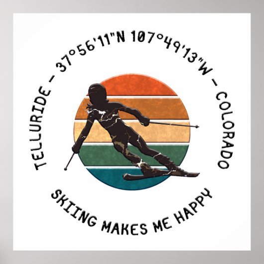 Ski Telluride, Colorado - Skierin, Schwarzer Text Poster (Vorne)